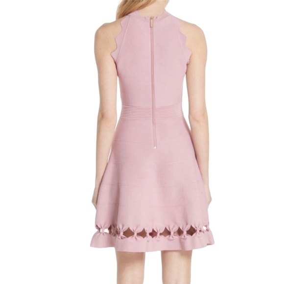Ted Baker London Cherina Dusty Rose Knit Cutout Skater Fit & Flare Dress Size 3 - Picture 4 of 15